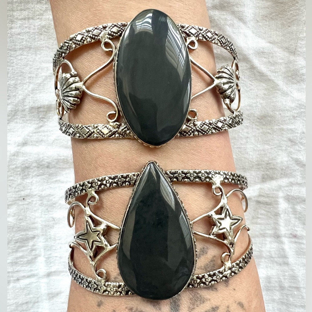 925 Natures Negativity Shield OBSIDIAN Cuff Bracelet
